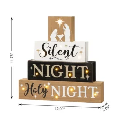 Glitzhome 12In H Lighted Wooden Nativity Block Word Sign Outlet
