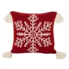 Glitzhome 18In Knitted Snowflake Acrylic Red Pillow Cover With Tassels Sale
