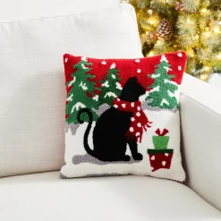 Glitzhome 14In L Hooked Christmas Cat Pillow Online
