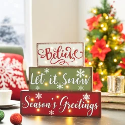 Glitzhome 12In L Led Lighted Wooden And Metal Block Word Sign Sale