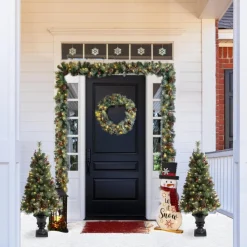 Glitzhome Led Glittered Christmas Wreath, 2Pk Garland, 2Pk Tree Outlet