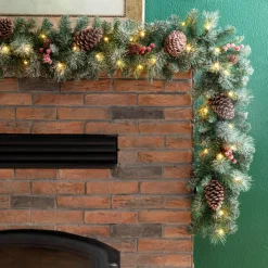 Glitzhome Led Glittered Christmas Wreath, 2Pk Garland, 2Pk Tree Outlet