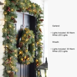 Glitzhome Led Glittered Christmas Wreath, 2Pk Garland, 2Pk Tree Outlet