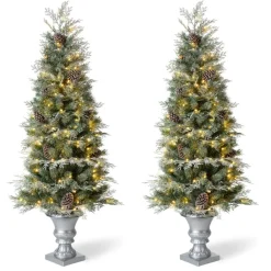 Glitzhome 2Pk Pre-Lit Artificial Pine Christmas Porch Tree Outlet