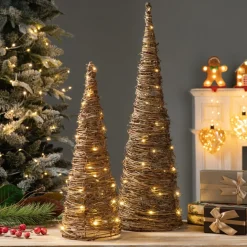 Glitzhome Set Of 2 Lighted Rattan Christmas Table Tree Decor Outlet