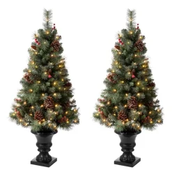 Glitzhome Set Of Two 4Ft Flocked Christmas Tree With 100 Warm White Outlet