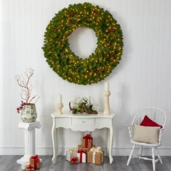 Nearly Natural 5 Ft. Giant Christmas Wreath With 280 Warm White Lights Online