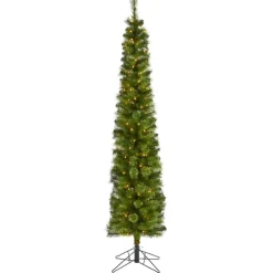 Nearly Natural 7' Green Pencil Christmas Tree With 150 Led Lights Best