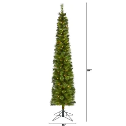 Nearly Natural 7' Green Pencil Christmas Tree With 150 Led Lights Best