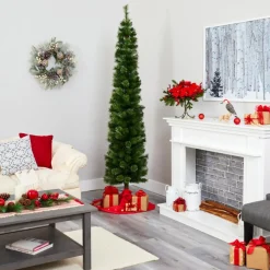 Nearly Natural 7' Green Pencil Christmas Tree With 150 Led Lights Best