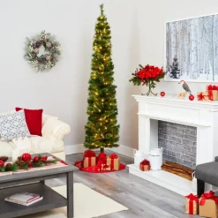 Nearly Natural 7' Green Pencil Christmas Tree With 150 Led Lights Best