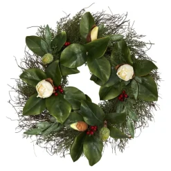 Nearly Natural 20 In. Cedar, Ruscus And Magnolia Wreath Clearance