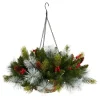 Nearly Natural 24 In. Holiday Pre Lit Berries Christmas Hanging Basket Outlet
