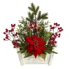 Nearly Natural 18 In. Poinsettia, Succulent And Berries In Planter Hot