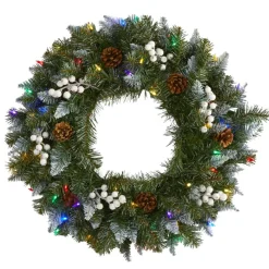 Nearly Natural 24 In. Snow Tipped Christmas Wreath With 50 Lights Hot