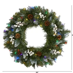 Nearly Natural 24 In. Snow Tipped Christmas Wreath With 50 Lights Hot