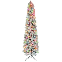 Puelo International Puleo International 6.5' Flocked Pine Pencil Tree W/ Multicolor Lights Best