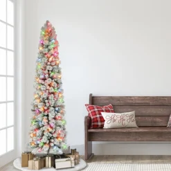 Puelo International Puleo International 6.5' Flocked Pine Pencil Tree W/ Multicolor Lights Best