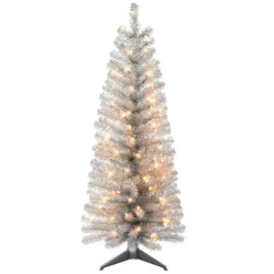 Puelo International Puleo International 4.5' Pre-Lit Silver Tinsel Tree Discount