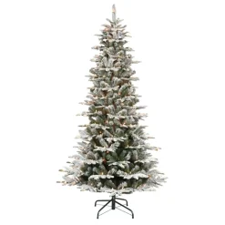 Puleo International 6.5' Pre-Lit Slim Flock Aspen Fir Christmas Tree Clearance