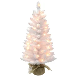 Puelo International Puleo International 3' Pre-Lit White Tree W/ 50 Lights & Burlap Base