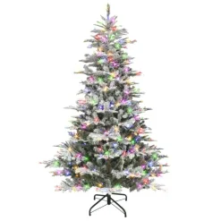 Puleo International 7.5' Pre-Lit Flocked Aspen Fir Tree Sale