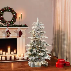 Puleo International 4.5' Pre-Lit Slim Flock Aspen Fir Christmas Tree Clearance