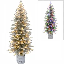 Puelo International Puleo International 6' Pre-Lit Potted Flocked Arctic Fir Pencil Tree Outlet