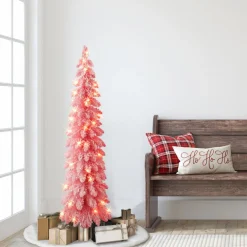 Puelo International Puleo International 4' Prelit Pink Flocked Pencil Tree 50 Clear Lights Best