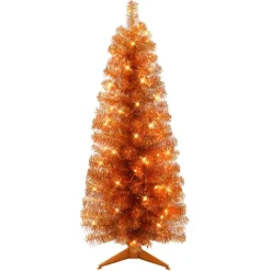 Puelo International Puleo International 4.5' Pre-Lit Orange Tinsel Tree W/ 70 Clear Lights Best
