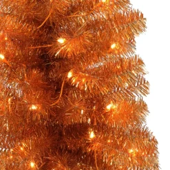 Puelo International Puleo International 4.5' Pre-Lit Orange Tinsel Tree W/ 70 Clear Lights Best