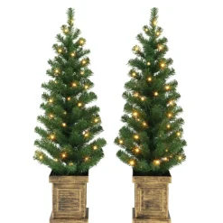 Puleo International Set Of 2 3.5' Potted Pre-Lit Trees 35 White Leds Hot