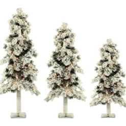 Almo Set Of 3 Snowy Alpine Trees With Clear Lights (2-Ft. 3-Ft. 4-Ft.) Discount