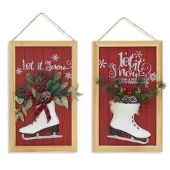 Gerson The Company 23" Skate & Floral Wood Holiday Wall Signs Set Of 2 Discount