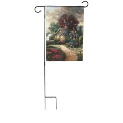 Thomas Kinkade Set Of 3 Seasonal Garden Flags And Stand Discount