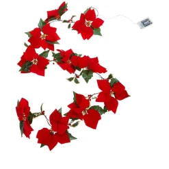 Winter Lane 6' Lighted Poinsettia Garland With 6-Hour Timer Outlet