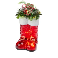 Winter Lane Illuminated Santa Boots With Greenery New