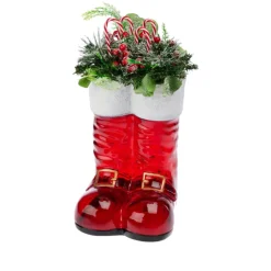 Winter Lane Illuminated Santa Boots With Greenery New