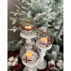 Winter Lane Set Of 3 Glass Ornaments With Flameless Votive Red/Green Online
