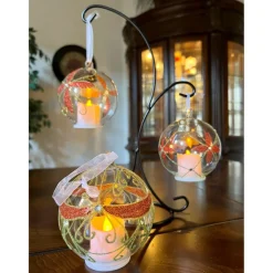 Winter Lane Set Of 3 Glass Ornaments With Flameless Votive Red/Green Online